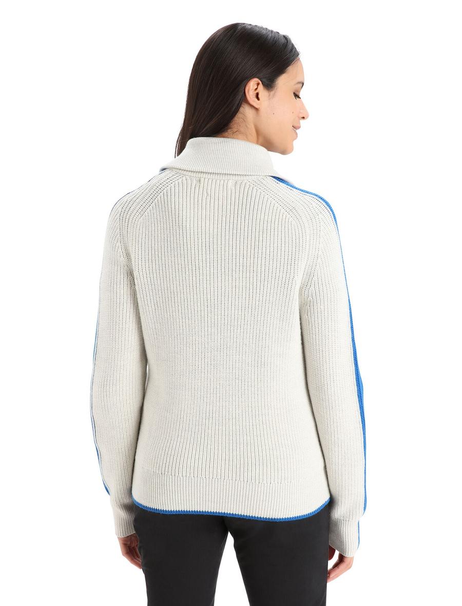 Women's Icebreaker Merino Lodge Long Sleeve Half Zip Sweaters Ecru Heather / Lazurite | CA 1325JPQJ